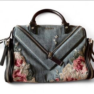 Diesel Blue Floral Embroidered Satchel